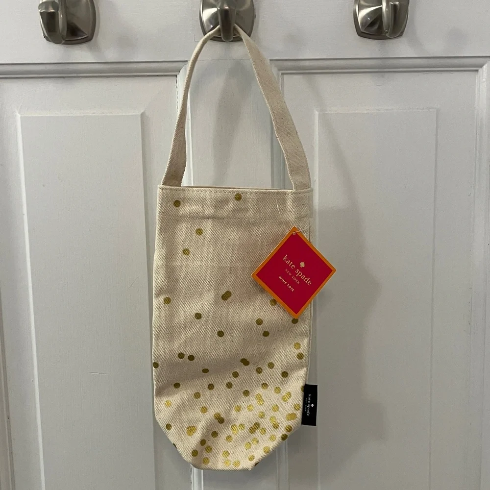 Kate Spade Gold Dot wine tote cream and Gold Canvas NWT handle bag gift bag